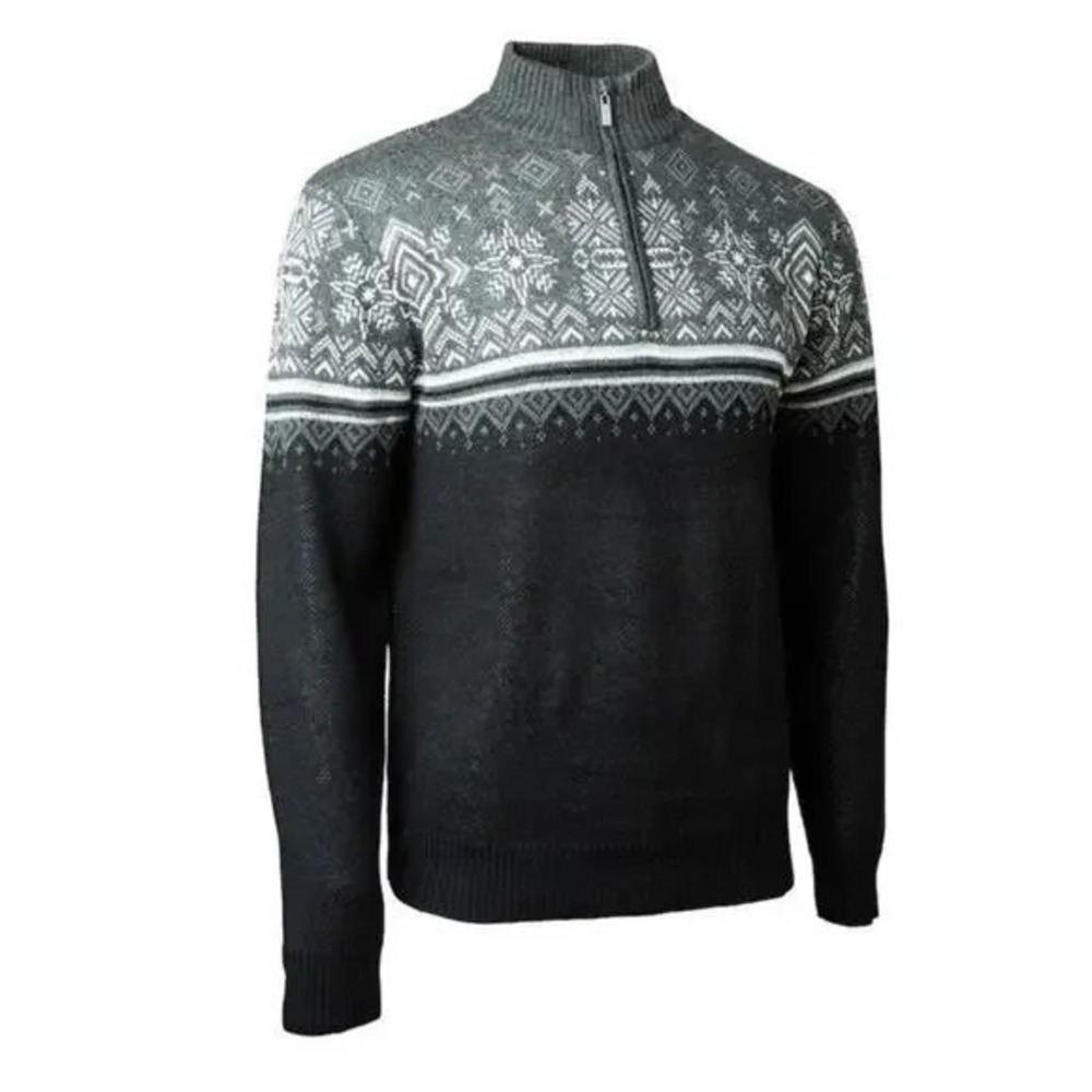 Neve‎ Merino Kirby Sweater Men's Large Gray/Black 1/4 Zip Neck Wool Blend Nordic